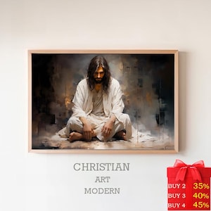 Jesus Prays in the Garden of Gethsemane, Digital Print, Jesus Praying, Jesus Art printable,  Christ portrait, Christian wall Art, Bible Art