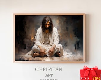 Jésus prie dans le jardin de Gethsémani, impression numérique, Jésus priant, Jésus Art imprimable, portrait du Christ, art mural chrétien, art biblique