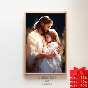 Jesus Holding a Little Girl  |  DIGITAL PRINT! | Jesus Holding Child | Christian Art | Teenage Girl in Jesus' Arms | Picture of Jesus