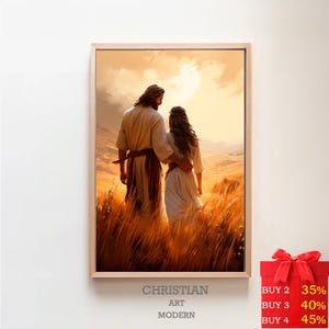 Jezus Christus loopt met meisje | DIGITALE PRINT | Leid mij, begeleid mij | Bijbelkunst | Christelijke kunst | Jezus, Heiland, loods mij | Religieuze muurkunst