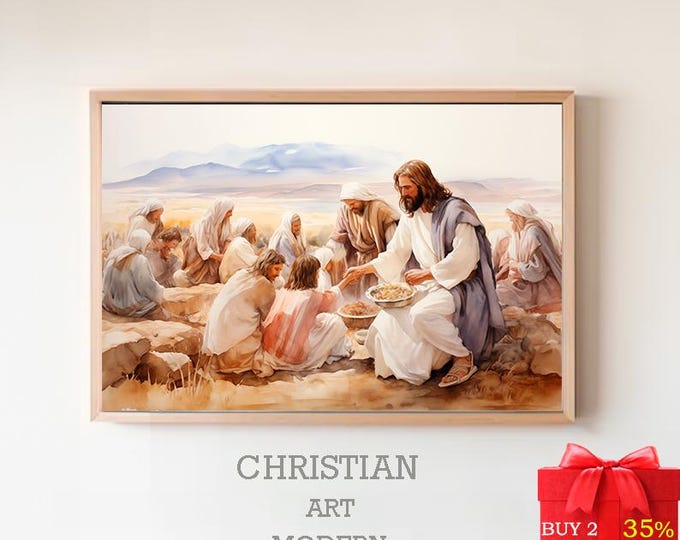 Jesus Feeds the 5000, Digital Print, God Provides, Feeding of the 5000 ...