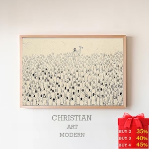 Gesù sfama i 5000, stampa digitale, Dio provvede, sfamare i 5000, arte murale della Bibbia, 5 pani e 2 pesci, fede cristiana, arte biblica