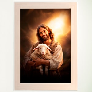 Jesus with Flock of Sheep Print,DIGITAL PRINT!,Jesus Portrait,Jesus Printable,Jesus print,Jesus wall art, Jesus art,Boho Art,Serene Shepherd