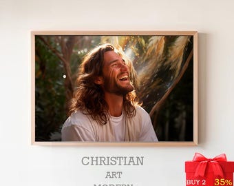 Jesus Laughing | Smiling Christ | DIGITAL PRINT! | Jesus Smiling | Picture of Jesus | Jesus Watercolor | Jesus Art Print | LDS Art