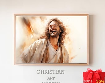 Jesus Laughing | Smiling Christ | DIGITAL PRINT! | Jesus Smiling | Picture of Jesus | Jesus Watercolor | Jesus Art Print | LDS Art