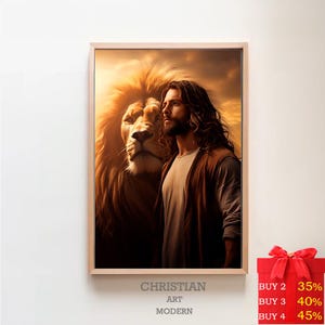 Christian Gift for Pastor Jesus Lion of Judah Cross Poster Church Art Lion Cross Poster Jesus Wall Art Christian Art Christian Decor