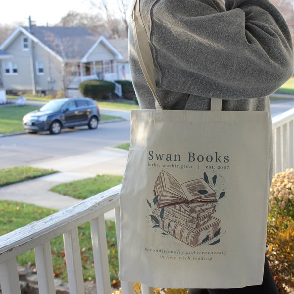 Twilight | "Swan Books" Canvas Tote Bag | Bella Swan | Unconditionally and Irrevocably in Love with Reading