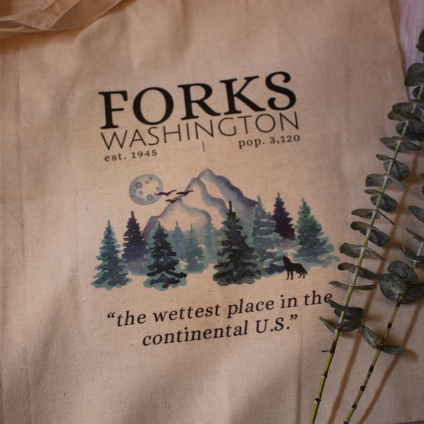 Twilight | Forks, Washington Canvas Tote Bag | "The wettest place in the continental U.S." | Edward Cullen