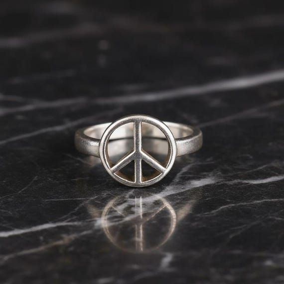 Sterling Silver Peace Symbol Ring, Handmade Vintage Style, Unique 