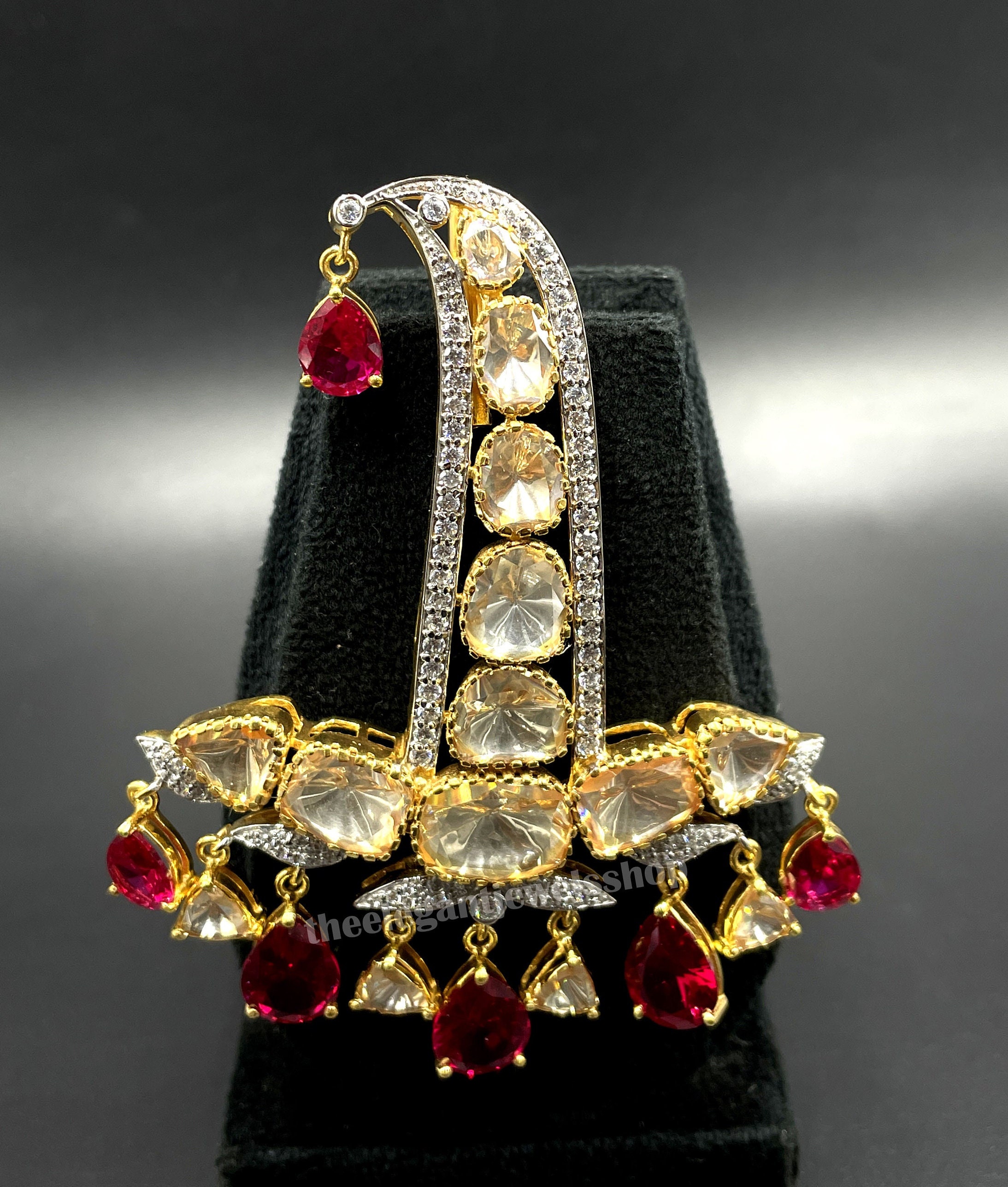 Groom's Turban Brooch, Moissanite Polki Safa Kalangi, Ruby Colored Stone Jewelry, 925 Sterling Silver Kalgi for Groom, Wedding Accessories