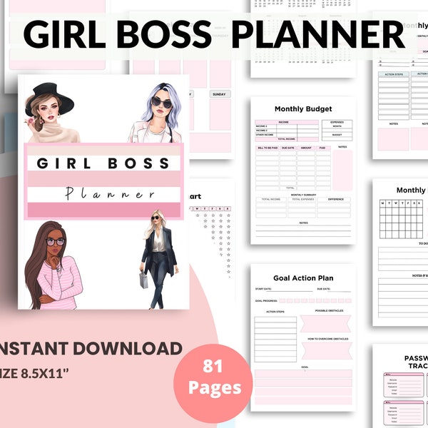 2024 Girl Boss Planner Printable, Boss Babe Planner, Small Business Planner, ideal für die Verfolgung von Geschäftszielen, perfektes Weihnachtsgeschenk