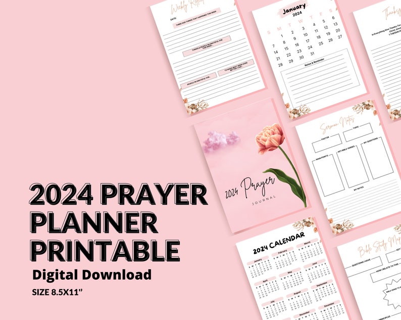 2024 Prayer Journal Printable, Bible Study & Gratitude Planner, God