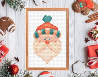 Santa Claus Cute Cross Stitch Pattern, Christmas Winter Counted Cross Stitch or Needlepoint Pattern Instant Download PDF