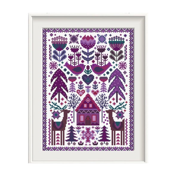 Scandinavian cross stitch pattern Nordic cross stitch Folk embroidery Vintage ornament embroidery Modern cross stitch chart farmhouse decor