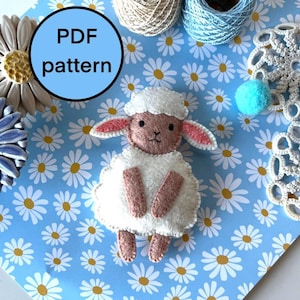 Vilt paaslam PDF-patroon, handgemaakte speelgoedtutorial, vilten schapen pluche patroon, DIY paasschaap, naaipatroon lam pop, paasborduurwerk