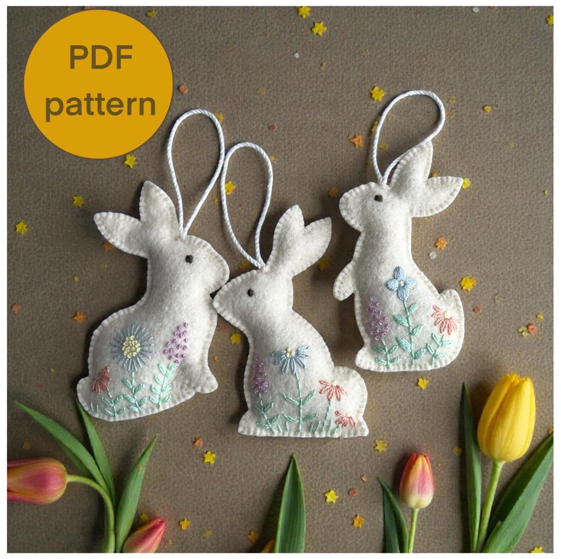 Set of 3 Felt Easter Bunny PDF Pattern, Handsewn Wool Felt Spring ...