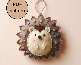 Felt Hedgehog PDF Pattern, Felted Woodland Animal Ornament, DIY Hedgehog Sewing Pattern, Hand Sewing Stuffed Animal, Embroidered Wool Felt