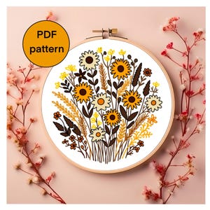 Wilde bloemen weide borduurpatroon pdf-tutorial, bloemmotief, botanisch borduurontwerp, digitale download, Moederdag, kruiden naaien