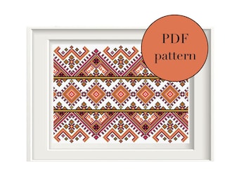 Traditional Ukrainian Folk Cross Stitch Pattern, Ethnic Embroidery Sampler, Vintage Tablecloth Design Folklore Towel Xstitch PDF