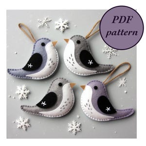 Felt Winter Birds PDF Pattern, Bird Christmas Tree Decor, DIY Sewing Craft Project Felt Bird Ornaments, Easy Embroidery Handmade Gift