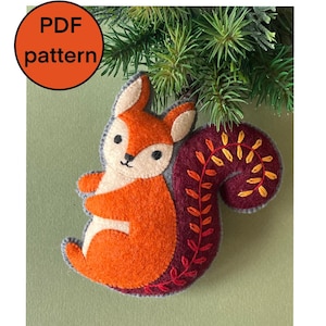 Felt Squirrel PDF Sewing Pattern, Forest Animal Hand Sewing Tutorial, Embroidered Squirrel, Felt Craft Chipmunk, Red Squirrel Sewing Pattern