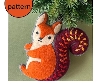 Felt Squirrel PDF Sewing Pattern, Forest Animal Hand Sewing Tutorial, Embroidered Squirrel, Felt Craft Chipmunk, Red Squirrel Sewing Pattern