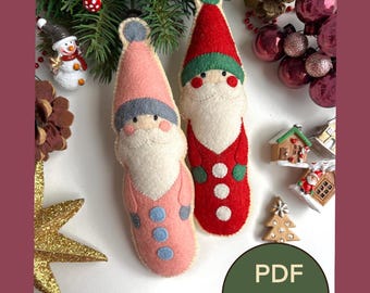 Felt Christmas Santa Claus PDF Pattern, Xmas Felt Tree Decoration, Hand Sewing DIY Wool Felt Christmas Ornament, Make Your Own Santa Claus