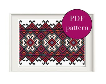 Traditional Ukrainian Folk Cross Stitch Pattern, Ethnic Embroidery Sampler, Vintage Tablecloth Design Folklore Towel Pillowcase Xstitch PDF