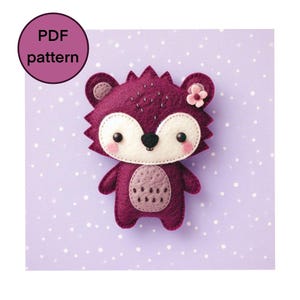 Felt Hedgehog PDF Pattern, Felted Woodland Animal Ornament, DIY Hedgehog Sewing Pattern, Hand Sewing Stuffed Animal, Embroidered Wool Felt