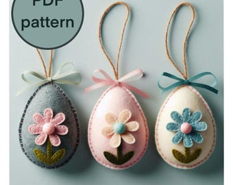 Felt Easter Egg PDF Pattern, Felt Easter Egg Ornament, DIY Eggs Sewing Pattern, Hand Sewing Stuffed Spring Decor, Embroidered Bunny And Egg