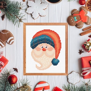 Santa Claus Cute Cross Stitch Pattern, Christmas Winter Counted Cross Stitch or Needlepoint Pattern Instant Download PDF