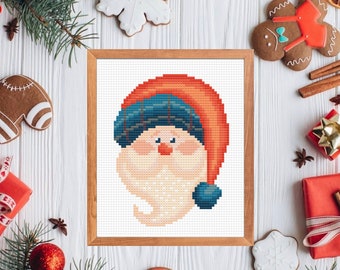 Santa Claus Cute Cross Stitch Pattern, Christmas Winter Counted Cross Stitch or Needlepoint Pattern Instant Download PDF