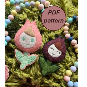 Spring Felt Flower Doll PDF Pattern, Hand Sewing Tutorial, Embroidered Wool Felt Ornament, DIY Felt Flower Toy, Cute Tulip Nursery Decor