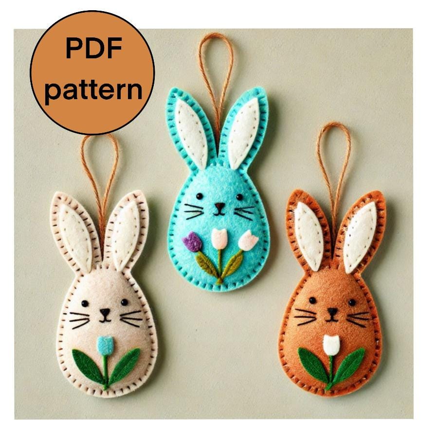 Felt Easter Egg Bunny PDF Pattern, Felt Easter Egg Ornament, DIY Rabbit ...
