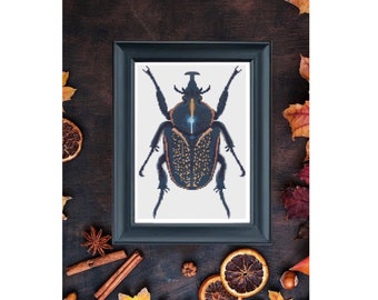 Modèle de point de croix PDF, Téléchargement instantané, Broderie moderne, Bug Cross Stitch, Blue Beetle Pattern, Blue Bug