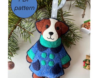 Filcowy wzór PDF na zimowego szczeniaka z filcu na Boże Narodzenie, ozdoba choinkowa z filcu dla psa, samouczek szycia ręcznego, DIY Holiday, haftowana ozdoba z filcu wełnianego