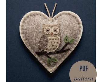 Autumn Owl in Heart Sewing Pattern PDF, Handmade Spring Decor, Cute Fabric Owl Tutorial, DIY Fall Decoration, Sew Your Own Valentine Gift