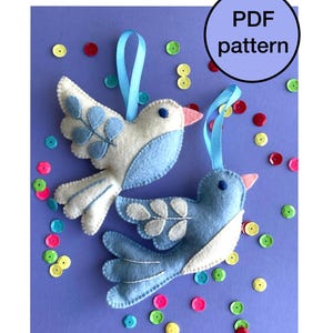 2 Different Felt Birds PDF Pattern, Bird Christmas Tree Decor, DIY Sewing Craft Project Felt Bird Ornaments, Easy Embroidery Handmade Gift