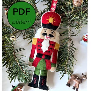 Felt Christmas Nutcraker PDF Pattern, Xmas Felt Tree Decoration, Hand Sewing Tutorial,DIY Holiday Ornament, Embroidered Wool Felt Ornament