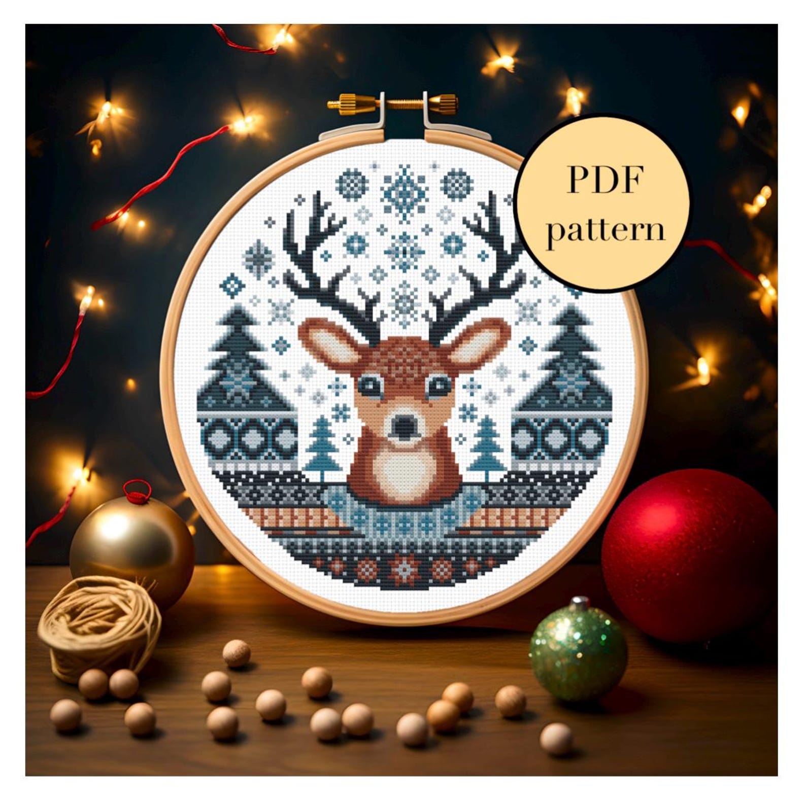 Nordic Deer Scandinavian Cross Stitch Pattern, Winter Cross Stitch PDF ...