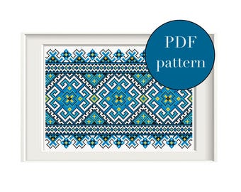 Traditional Ukrainian Folk Cross Stitch Pattern, Ethnic Embroidery Sampler, Vintage Tablecloth Design Folklore Towel Xstitch PDF