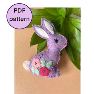 Felt Easter Bunny with Flowers PDF Pattern, Easter Spring Ornament, DIY Rabbit Sewing Pattern, Hand Sewing Stuffed Animal, Embroidery Hare