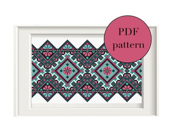 Traditional Ukrainian Folk Cross Stitch Pattern, Ethnic Embroidery Sampler, Vintage Pillow Folklore Towel Xstitch PDF, Rushnyk Cross Stitch