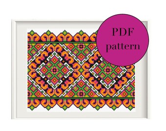 Traditional Ukrainian Folk Cross Stitch Pattern, Ethnic Embroidery Sampler, Vintage Pillow Folklore Towel Xstitch PDF, Rushnyk Cross Stitch