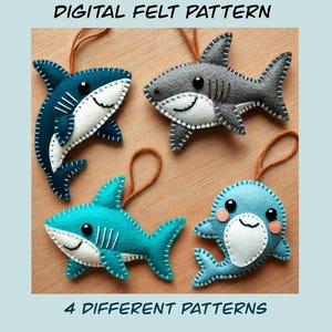 Filz Haie PDF Nähanleitung, Filz Haie PDF Nähanleitung, Filz Meerestiere PDF, Hand Nähen Kuscheltier, gestickte Wollfilz Verzierung, Meereshai