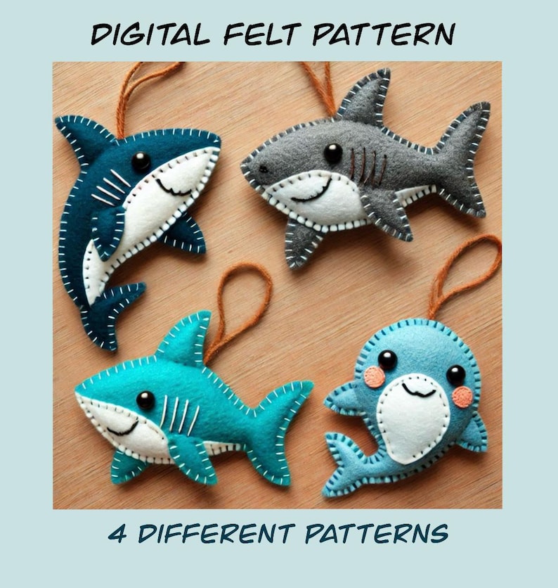 Felt Sharks PDF Pattern, Felt Ocean Animals Sewing PDF, Hand Sewing ...