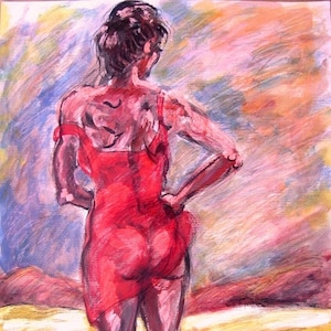 On the shore - Painting of a female figure - Portrait of a woman on the seashore