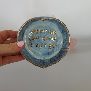 Handmade Ceramic Heart Trinket Dish with Gold Luster Rim Affirmation Bowl image 7