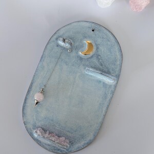 Ceramic blue altar gold moon rosequartz and pendulum holder