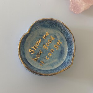 Handmade Ceramic Heart Trinket Dish with Gold Luster Rim Affirmation Bowl image 12